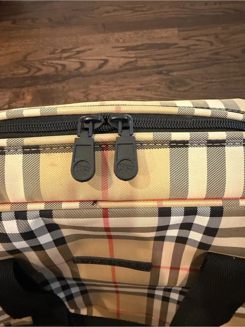 Burberry Beige Plaid Duffel with Black Base and Straps